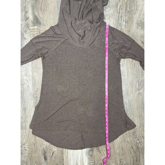Soft Surroundings Cowl Hooded Raw Hem Pullover Large Taupe Brown Tunic Top Shirt - Picture 7 of 7